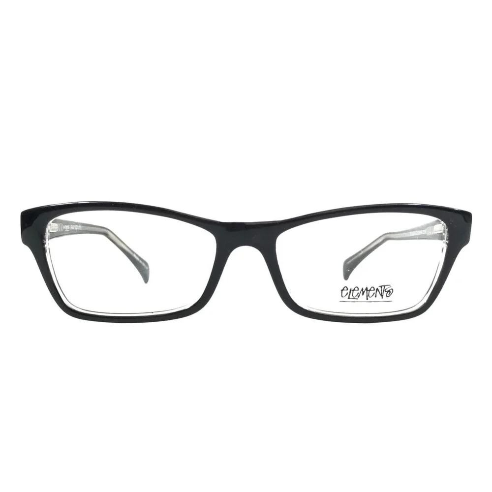 Elements Eyeglasses Frames EL262 C3 Black on Clear Rectangle Full Rim 52-16-135